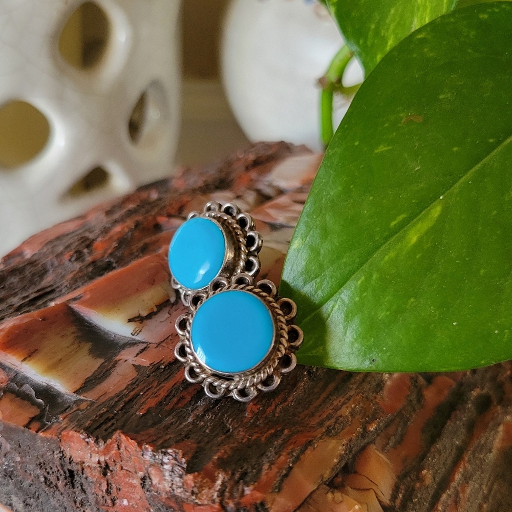 Taxco Mexico Vintage Sterling Silver Turquoise Earrings